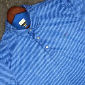 Greg Norman Play Dry Golf Polo Shirt Mens XL Blue Stripe Short Sleeve